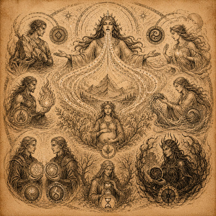 La Diosa Madre crea el mundo.
